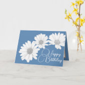 Modern Girly Daisies Floral Flowers Blue Birthday Kaart (Gele Bloem)