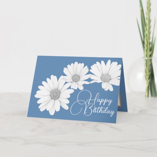 Modern Girly Daisies Floral Flowers Blue Birthday Kaart (Voorkant)