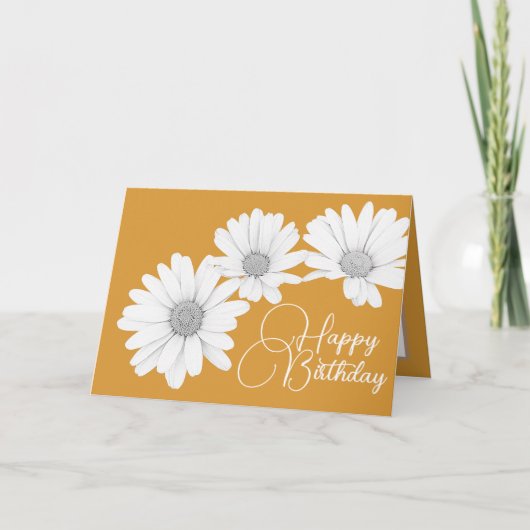 Modern Girly Daisies Floral Flowers Gold Birthday Kaart (Voorkant)