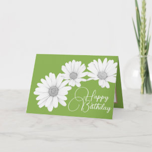 Modern Girly Daisies Floral Flowers Green Birthday Kaart