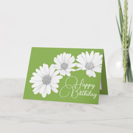 Modern Girly Daisies Floral Flowers Green Birthday Kaart (Voorkant)