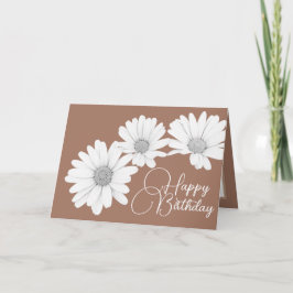 Modern Girly Daisies Floral Flowers Mocha Birthday Kaart