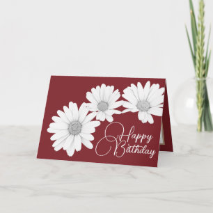 Modern Girly Daisies Floral Flowers Red Birthday Kaart