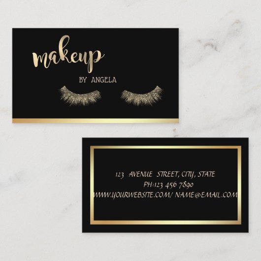 Modern Girly Elegant Lijst, Gold Glitter Lashes Visitekaartje (Voorkant / Achterkant)