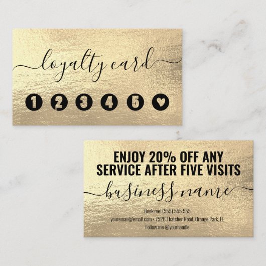 Modern Girly Faux Gold Foliage Business Loyalty Ca (Voorkant / Achterkant)