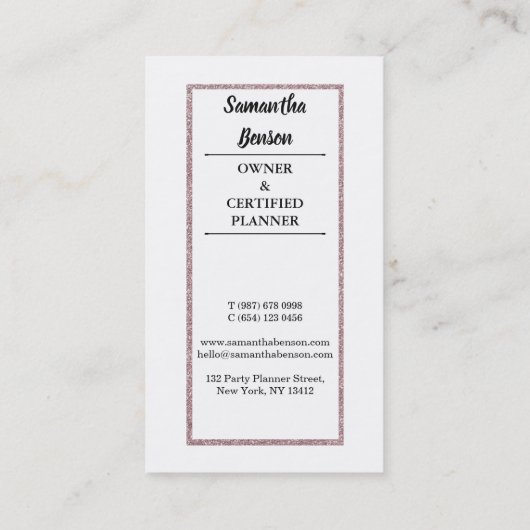 Modern Girly Faux Pink Glitter Bokeh Event Planner Visitekaartje (Achterkant)