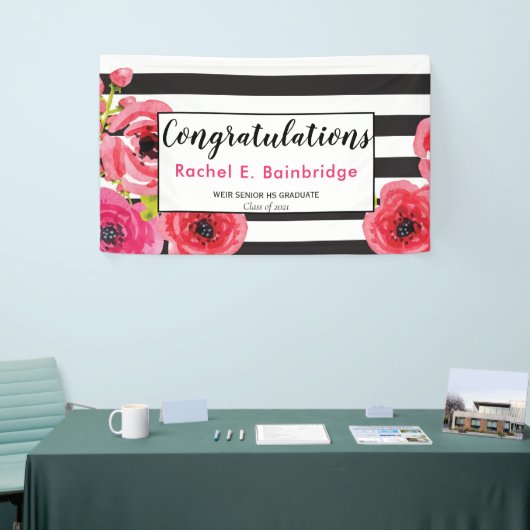 Modern Girly Floral Afstuderen Banner (Beurs)