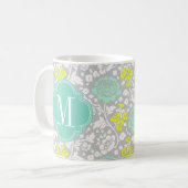 Modern Girly Floral Aqua Yellow Grey Personalized Koffiemok (Voorkant links)