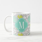 Modern Girly Floral Aqua Yellow Grey Personalized Koffiemok (Links)
