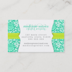 Modern Girly Floral Blauwgroen en Lime Green op ma Visitekaartje