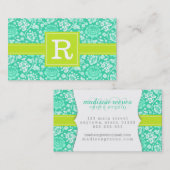 Modern Girly Floral Blauwgroen en Lime Green op ma Visitekaartje (Voorkant / Achterkant)