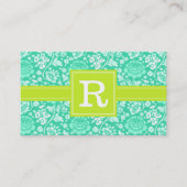 Modern Girly Floral Blauwgroen en Lime Green op ma Visitekaartje (Voorkant)