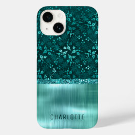 Modern Girly Floral Glitter Shimmer gepersonalisee Case-Mate iPhone 14 Hoesje