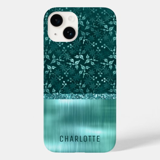 Modern Girly Floral Glitter Shimmer gepersonalisee Case-Mate iPhone Case (Achterkant)