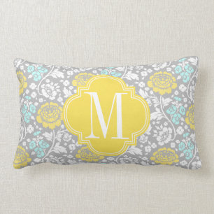 Modern Girly Floral Yellow Grey, gepersonaliseerd Kussen