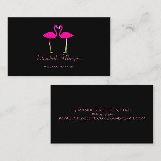 Modern Girly Funny, roze flamingos in liefde, zwar Visitekaartje (Voorkant / Achterkant)