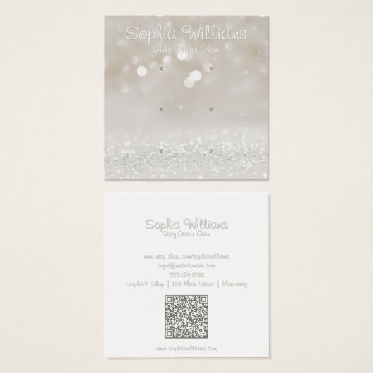Modern Girly Glam Glitter Triple Stud Display Kaar Vierkante Visitekaartjes (Voorkant /achterkant)