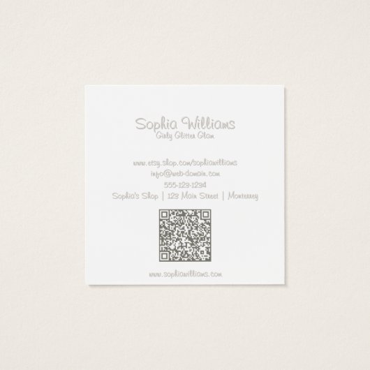 Modern Girly Glam Glitter Triple Stud Display Kaar Vierkante Visitekaartjes (Achterkant)