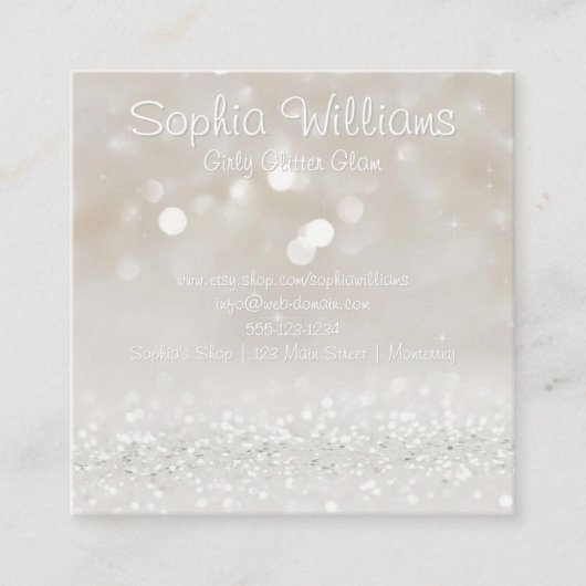 Modern Girly Glam Glitter Vierkante Visitekaartje (Voorkant)