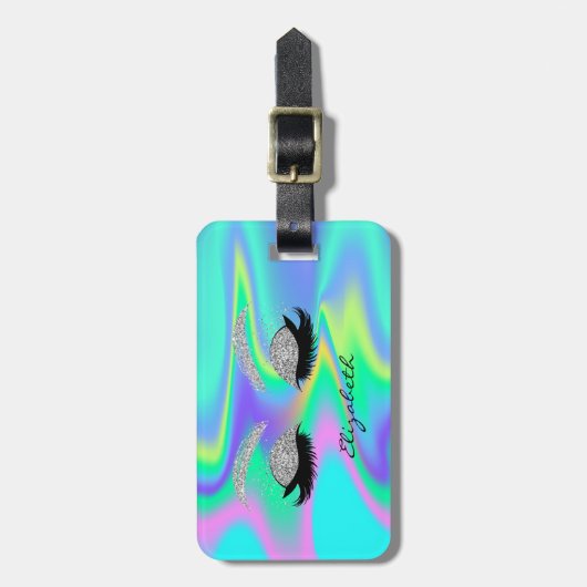 Modern Girly, Glitter Faux Lashes, Holografisch Bagagelabel (Voorkant verticaal)