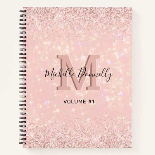 Modern Girly Glitter Monogram Name Notitieboek (Voorkant)