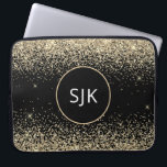Modern Girly Gold Black Glitter Monogram Laptop Sleeve<br><div class="desc">Luxe gouden en zwarte faux glitter en sprankelende elegante monogrammed Initialen Hoesje. Dit hoesje kan worden aangepast om uw initiaal en voornaam op te nemen.</div>