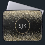 Modern Girly Gold Black Glitter Monogram Laptop Sleeve<br><div class="desc">Luxe gouden en zwarte faux glitter en sprankelende elegante monogrammed Initialen Hoesje. Dit hoesje kan worden aangepast om uw initiaal en voornaam op te nemen.</div>