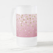 Modern Girly gouden glitter confetti Roze Gradiënt Matglas Bierpul (Voorkant links)
