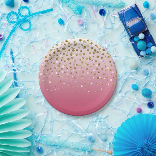 Modern Girly gouden glitter confetti Roze Gradiënt Papieren Bordje (Feest)