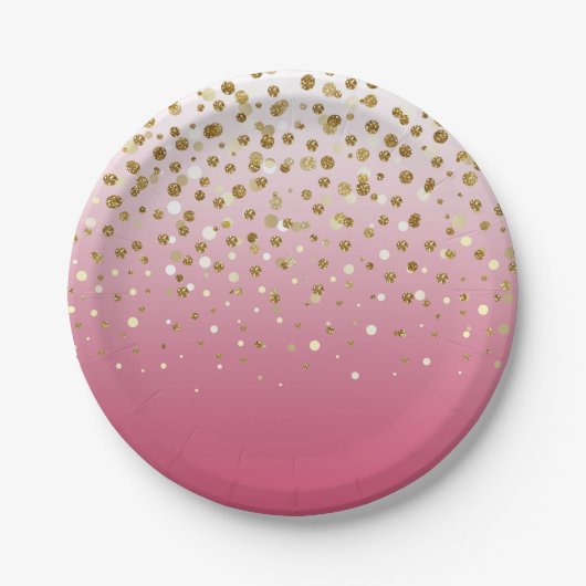 Modern Girly gouden glitter confetti Roze Gradiënt Papieren Bordje (Voorkant)