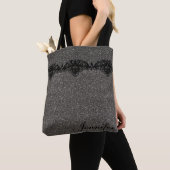 Modern Girly Grey Glitter Black Lace Personalized Tote Bag (Dichtbij)