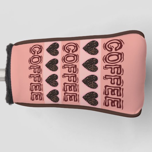 Modern Girly Heart Koffie Bruin Roze Golfer Lover Golfheadcover (Voorkant)