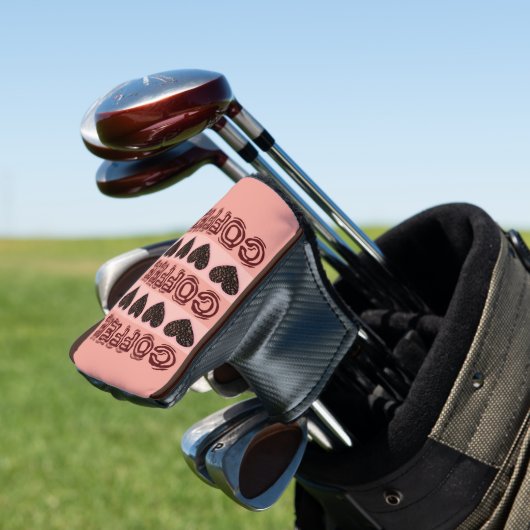 Modern Girly Heart Koffie Bruin Roze Golfer Lover Golfheadcover (Insitu)