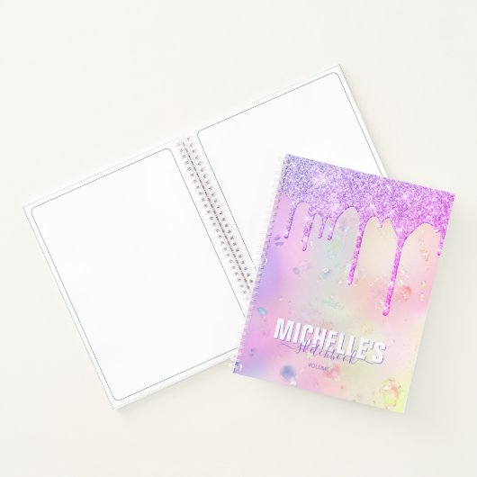 Modern Girly Holographic Elegant Trendy Sketchbook Notitieboek (Binnen)