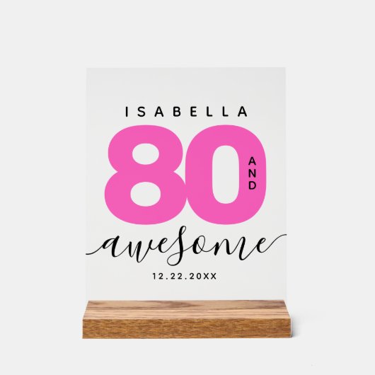 Modern Girly Hot Pink 80 en Geweldige Acryl Bord (Voorkant)