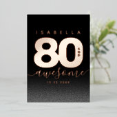 Modern Girly Hot Pink 80 en Geweldige Folie Uitnodiging (Staand Voorkant)