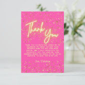 Modern Girly Hot Pink Neon Glow Dank je Script Bedankkaart (Staand voorkant)