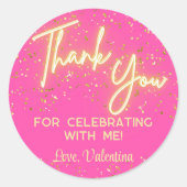 Modern Girly Hot Pink Neon Glow Dank je Script Ronde Sticker (Voorkant)