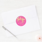 Modern Girly Hot Pink Neon Glow Dank je Script Ronde Sticker (Envelop)