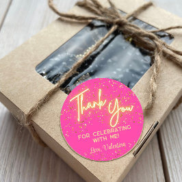 Modern Girly Hot Pink Neon Glow Dank je Script Ronde Sticker