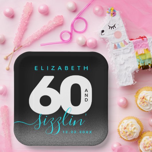 Modern Girly Ice Blue 60 en Sizzling Papieren Bordje (Feest)