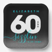 Modern Girly Ice Blue 60 en Sizzling Papieren Bordje (Voorkant)