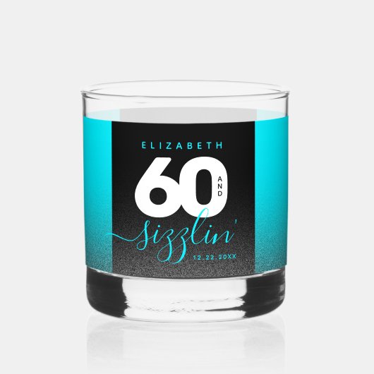Modern Girly Ice Blue Glitter 60 en Sizzling Whisky Glas (Voorkant)
