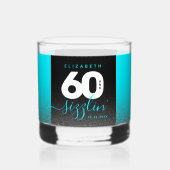 Modern Girly Ice Blue Glitter 60 en Sizzling Whisky Glas (Achterkant)