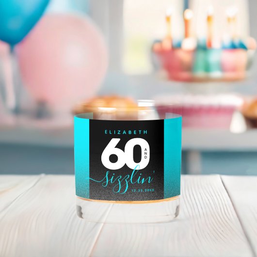 Modern Girly Ice Blue Glitter 60 en Sizzling Whisky Glas (Insitu (Baby Shower))