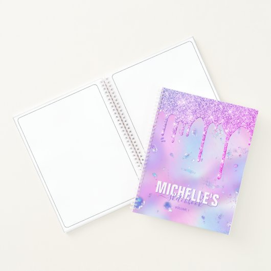 Modern Girly Iridescent Paars Elegant Sketchbook Notitieboek (Binnen)