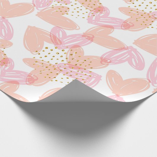 Modern Girly Love Hearts Gold Glitter Wedding Cadeaupapier (Hoek)