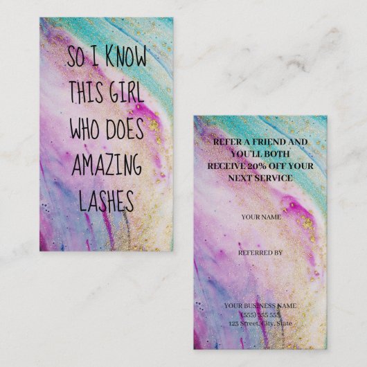 Modern Girly Marble Refer+a+Friend Aanbevelingskaartje (Voorkant / Achterkant)