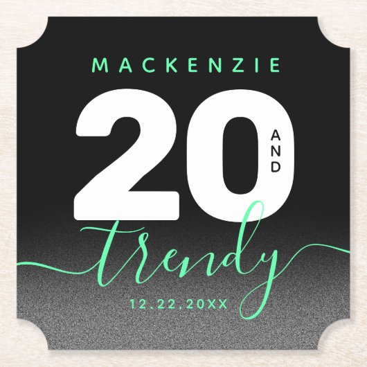 Modern Girly Mint Green 20 en Trendy Kartonnen Onderzetters (Voorkant)