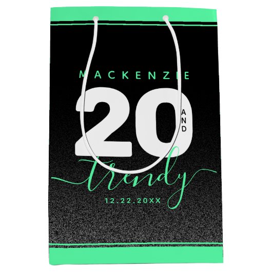 Modern Girly Mint Green 20 en Trendy Medium Cadeauzakje (Voorkant)